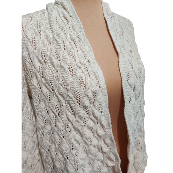 JM Collection XL Petite Sweater Cream Metallic Open Knit Cardigan 3/4 Sleeve - Picture 10 of 14